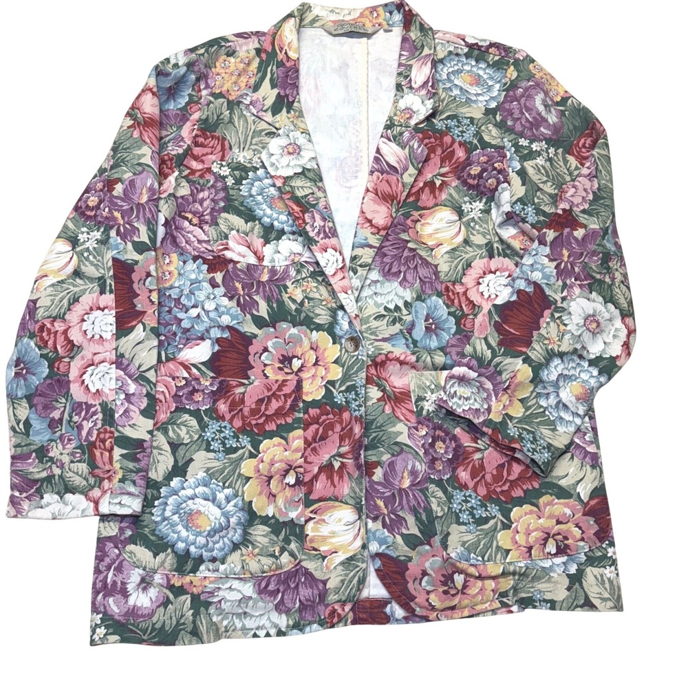 Gotcha Covered VIntage‎ Womens Floral Denim Blazer Jacket Small Grandmacore 80s